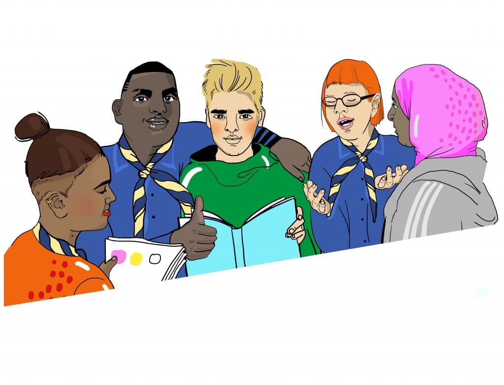 Illustration som visar personer med olika hudfärger, från olika kulturer och med olika könsuttryck
